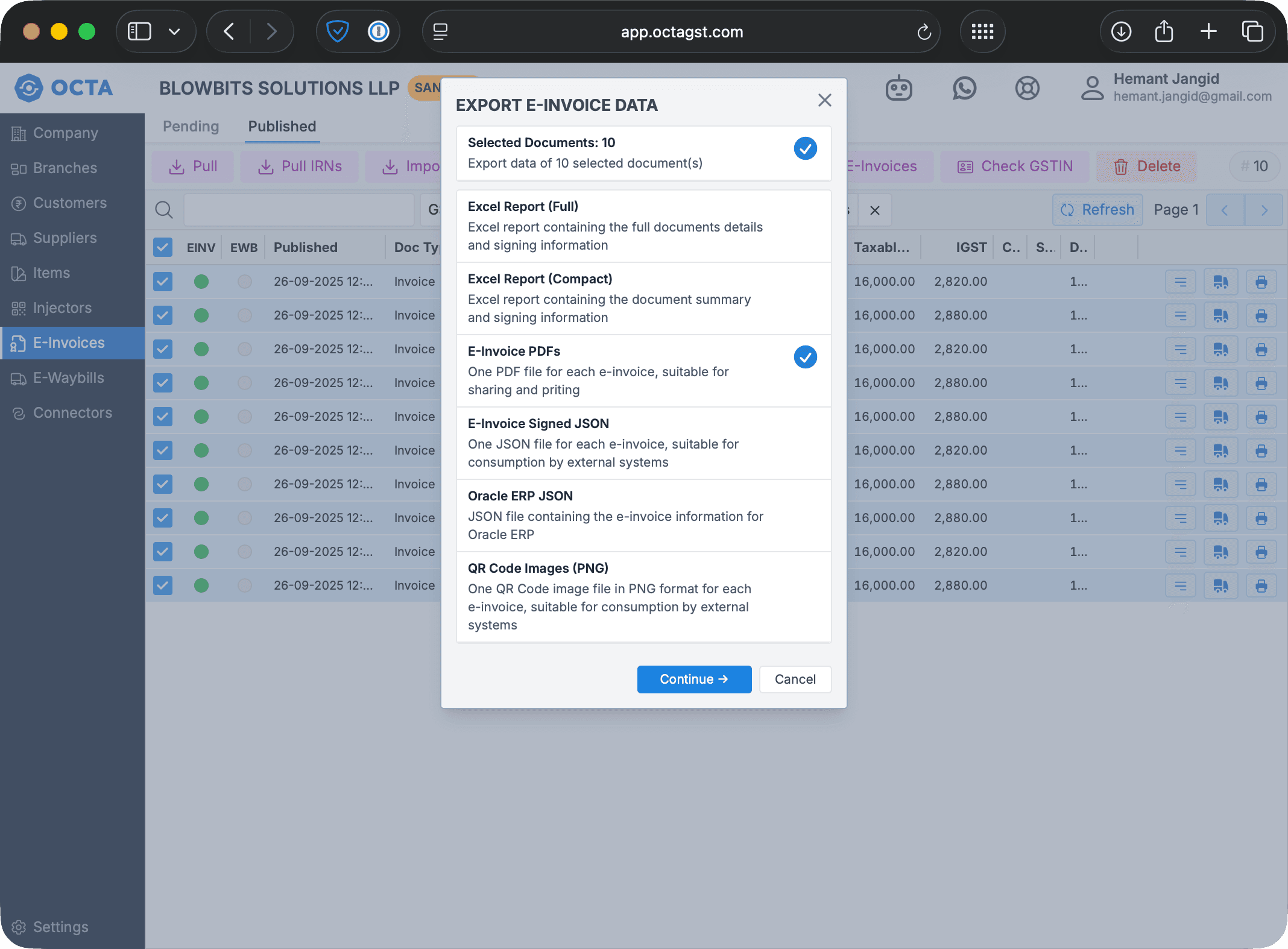 Export E-Invoices