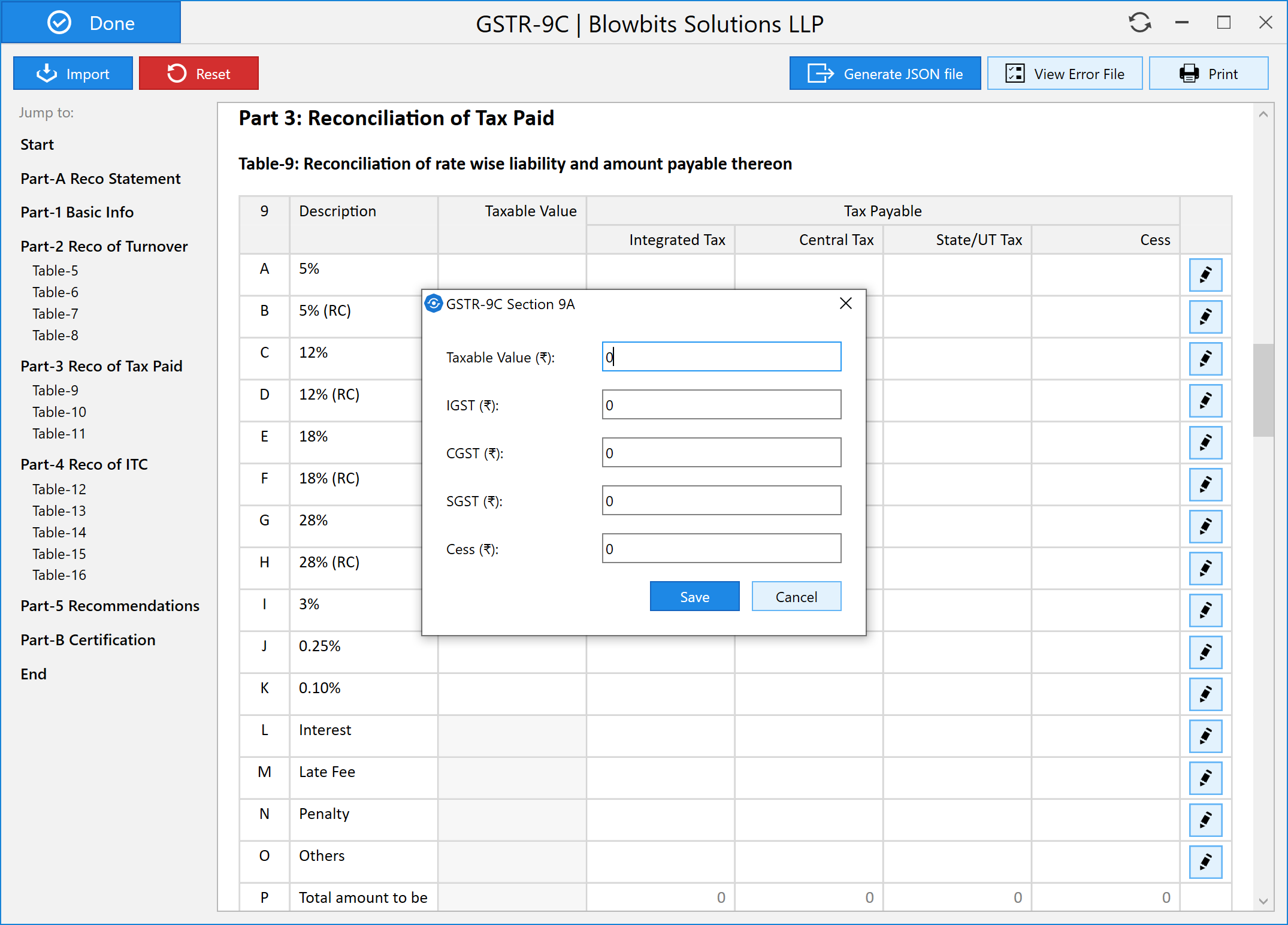 Edit sections of GSTR-9C