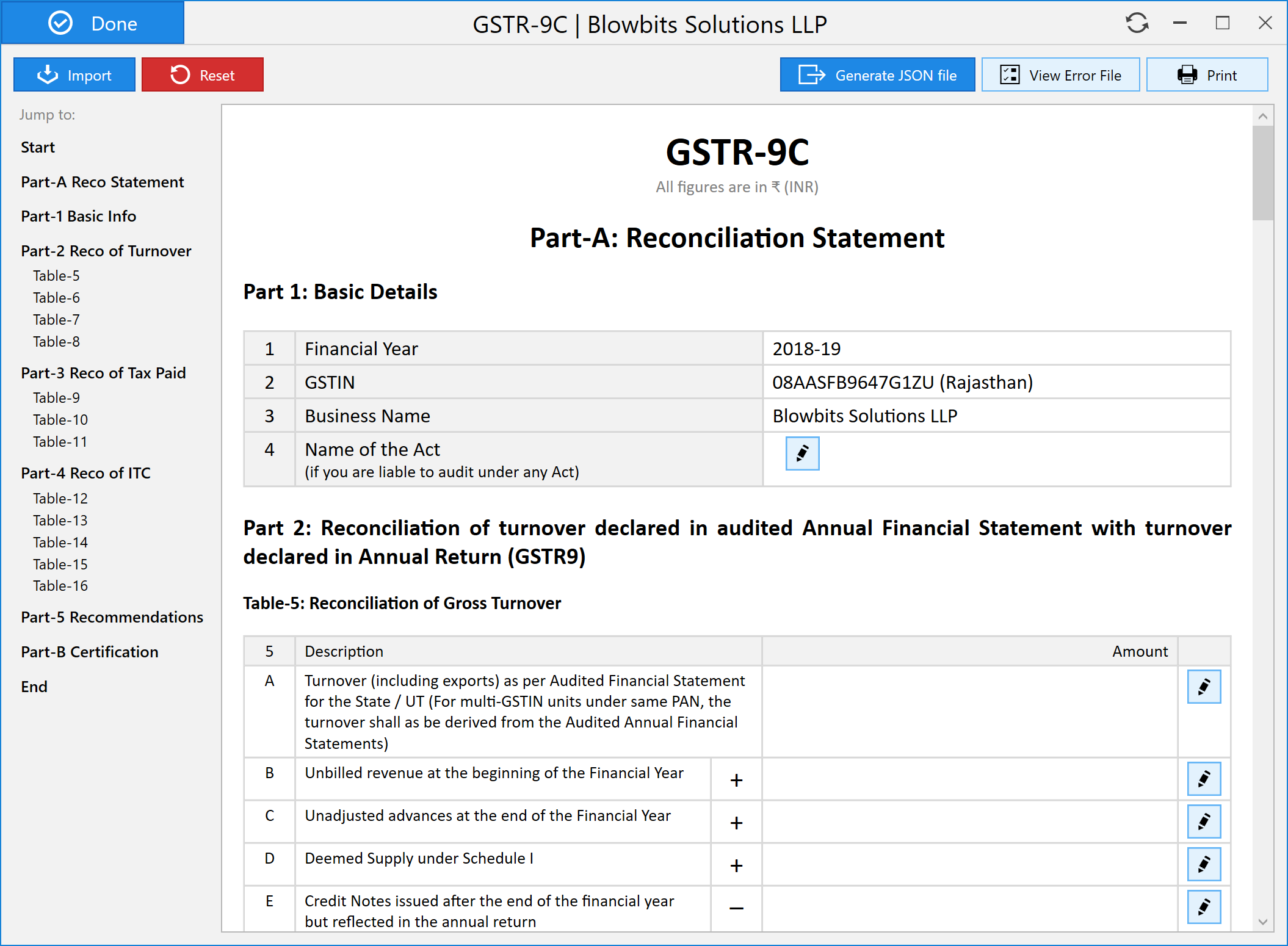 GSTR-9C in Octa GST