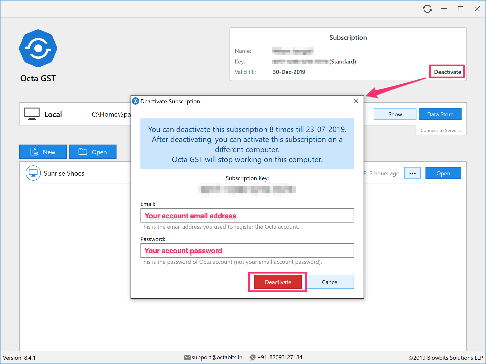 Octa GST Subscription Deactivation