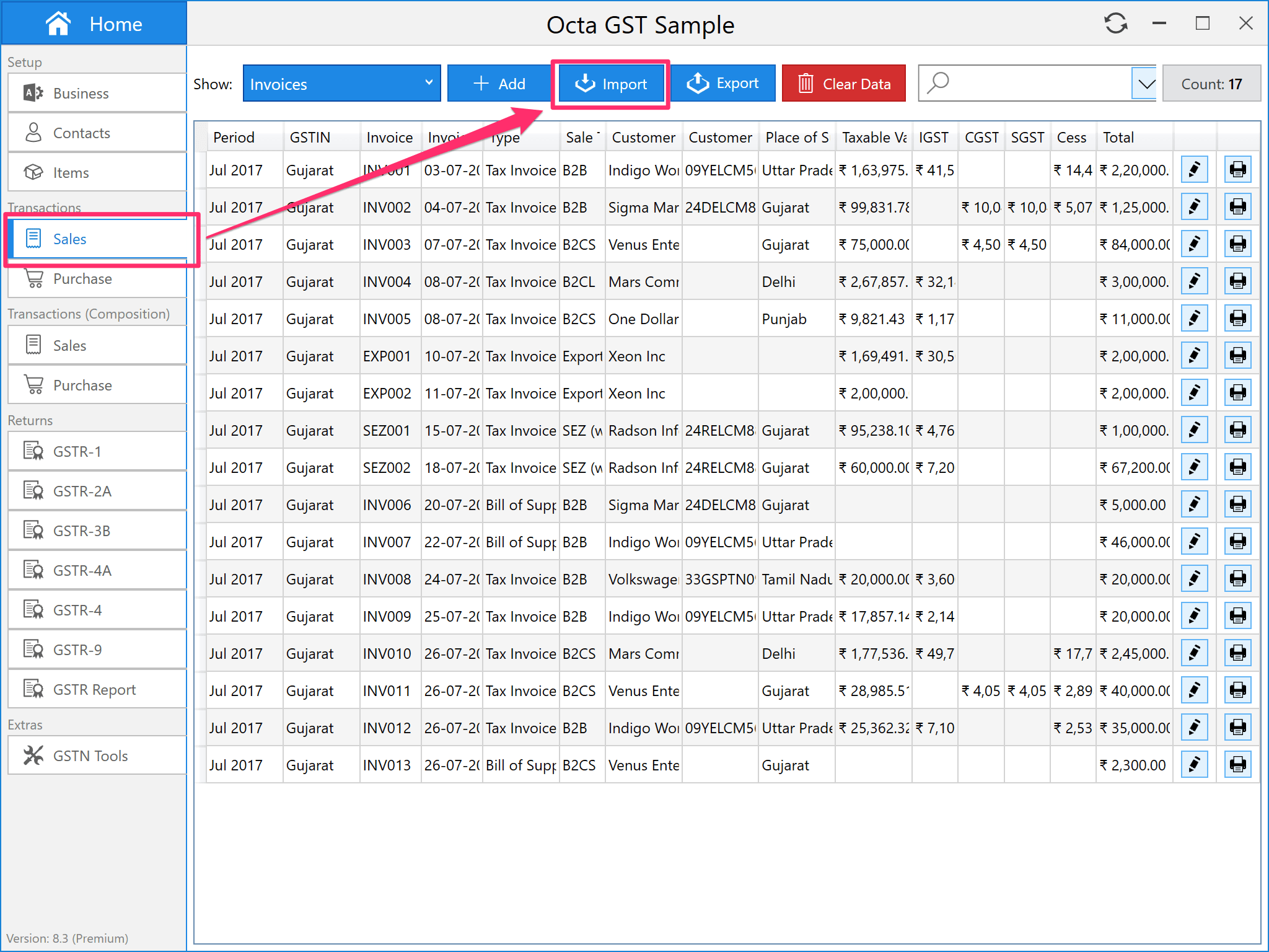 Octa GST Sales Import Template
