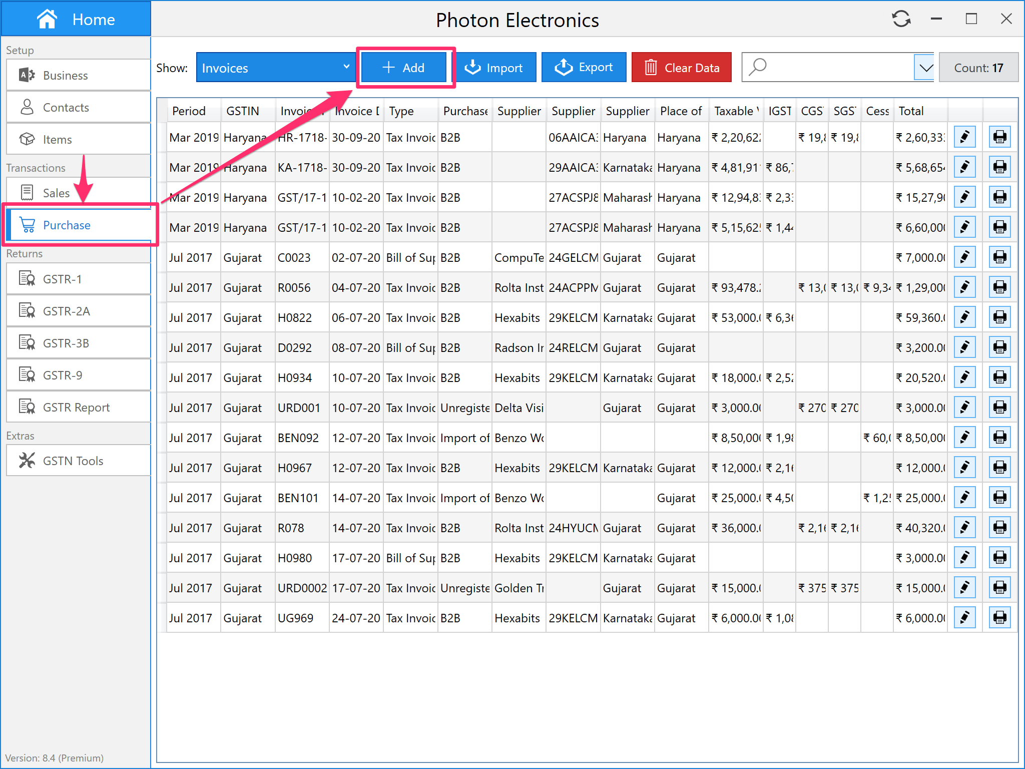 Add purchase invoice