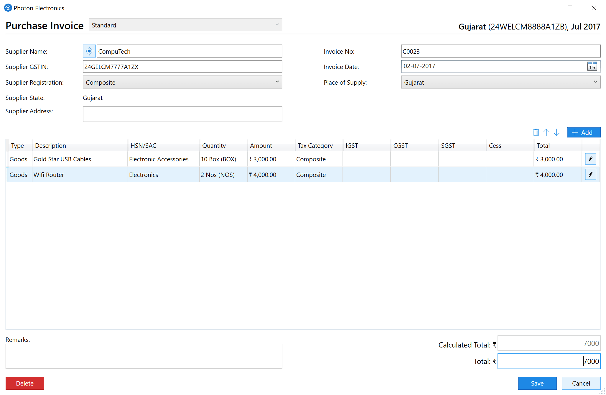 Purchase invoice