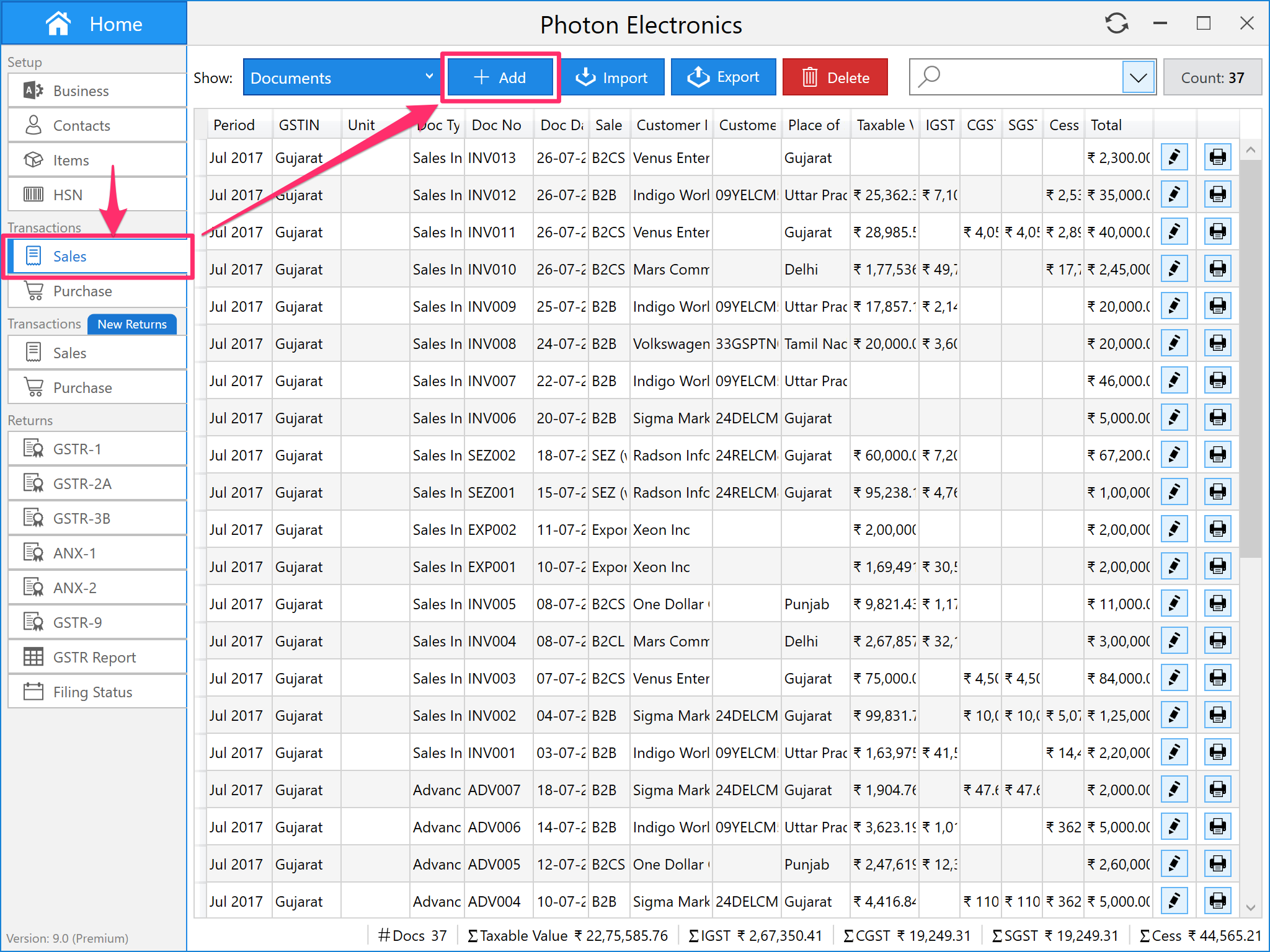 Add sales invoice