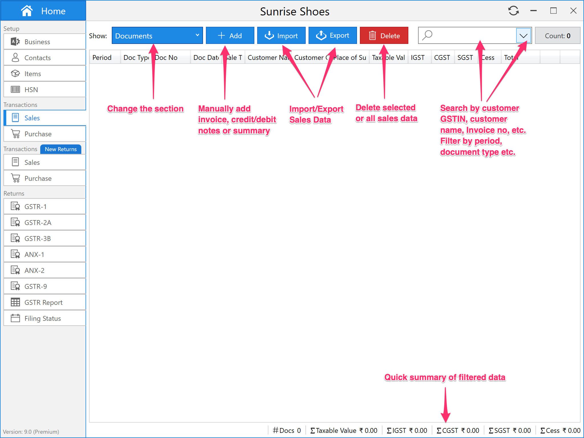 Octa GST Sales Register