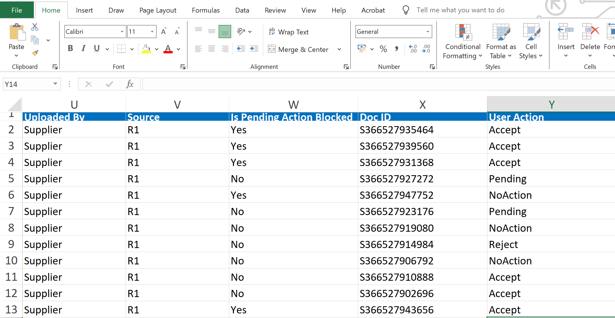 Excel IMS action change