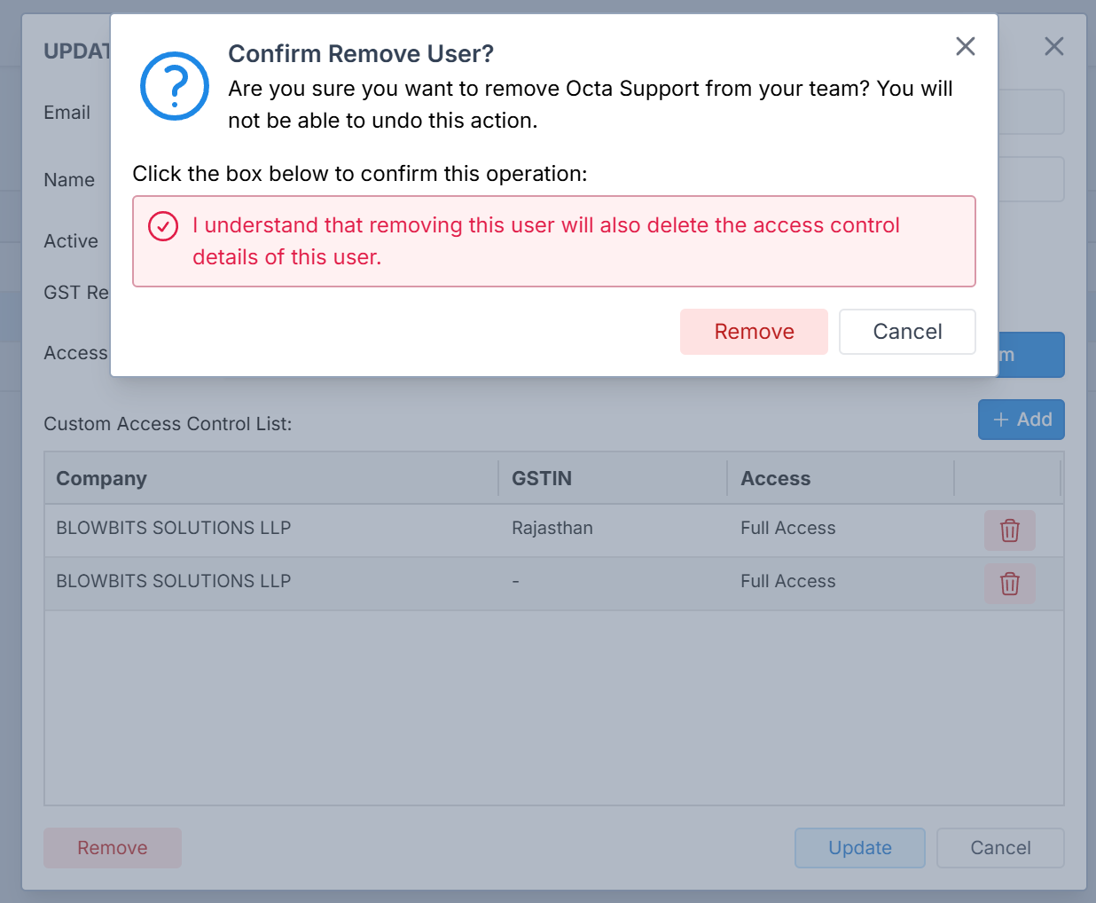 confirm delete user