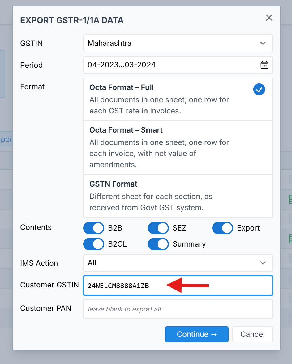 export specific GSTIN data