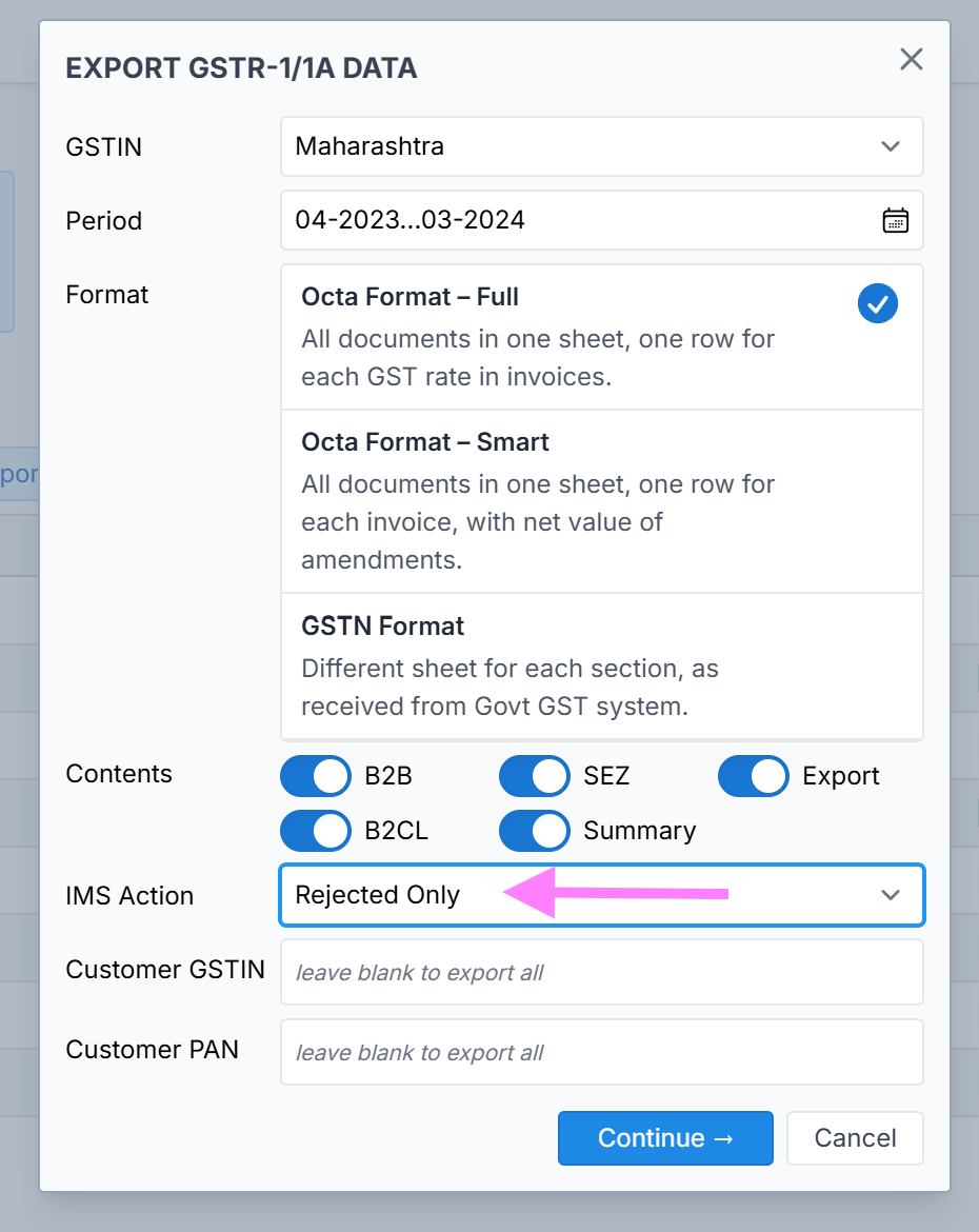 export outward IMS