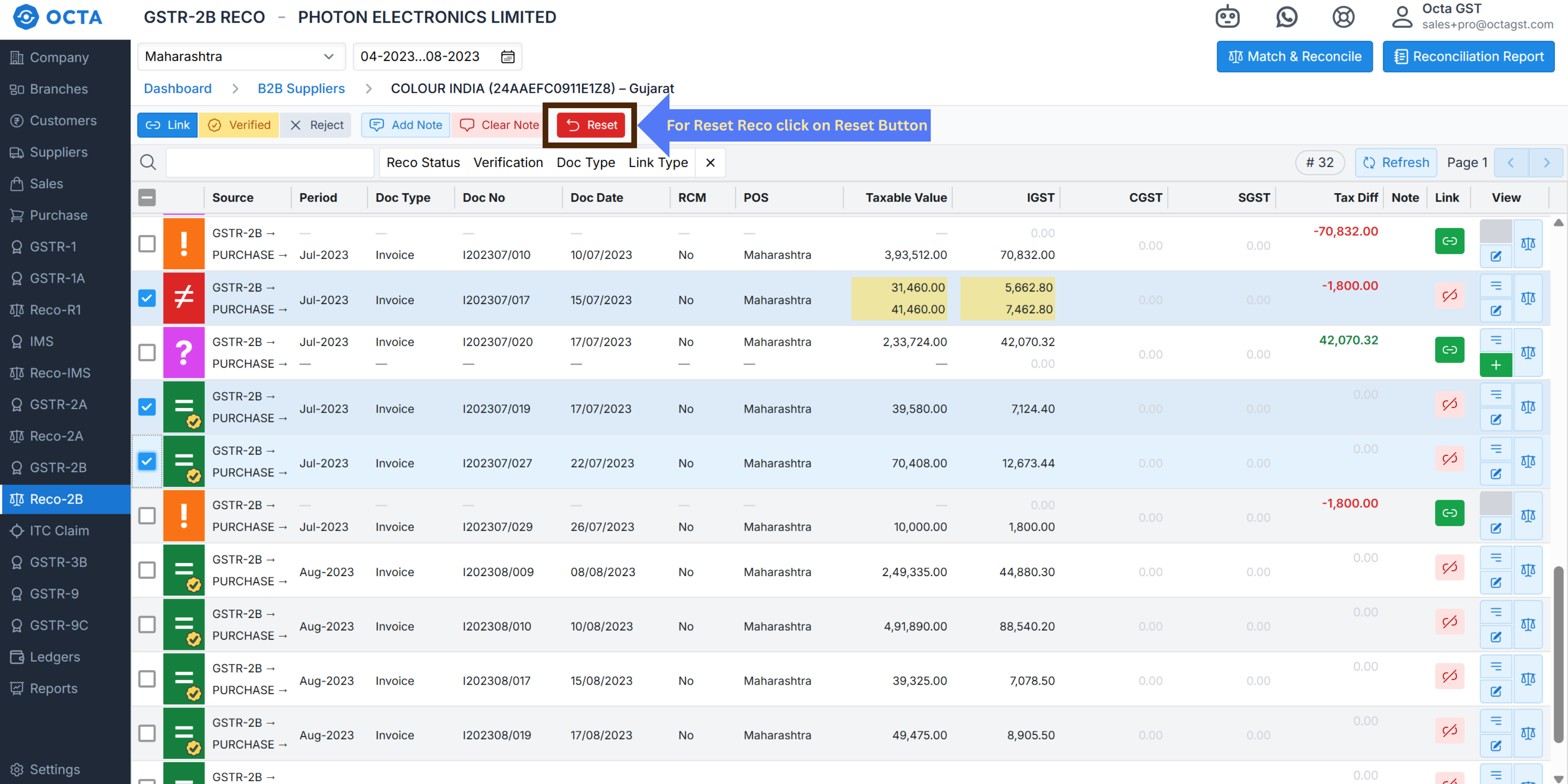 reset gstr2b reco